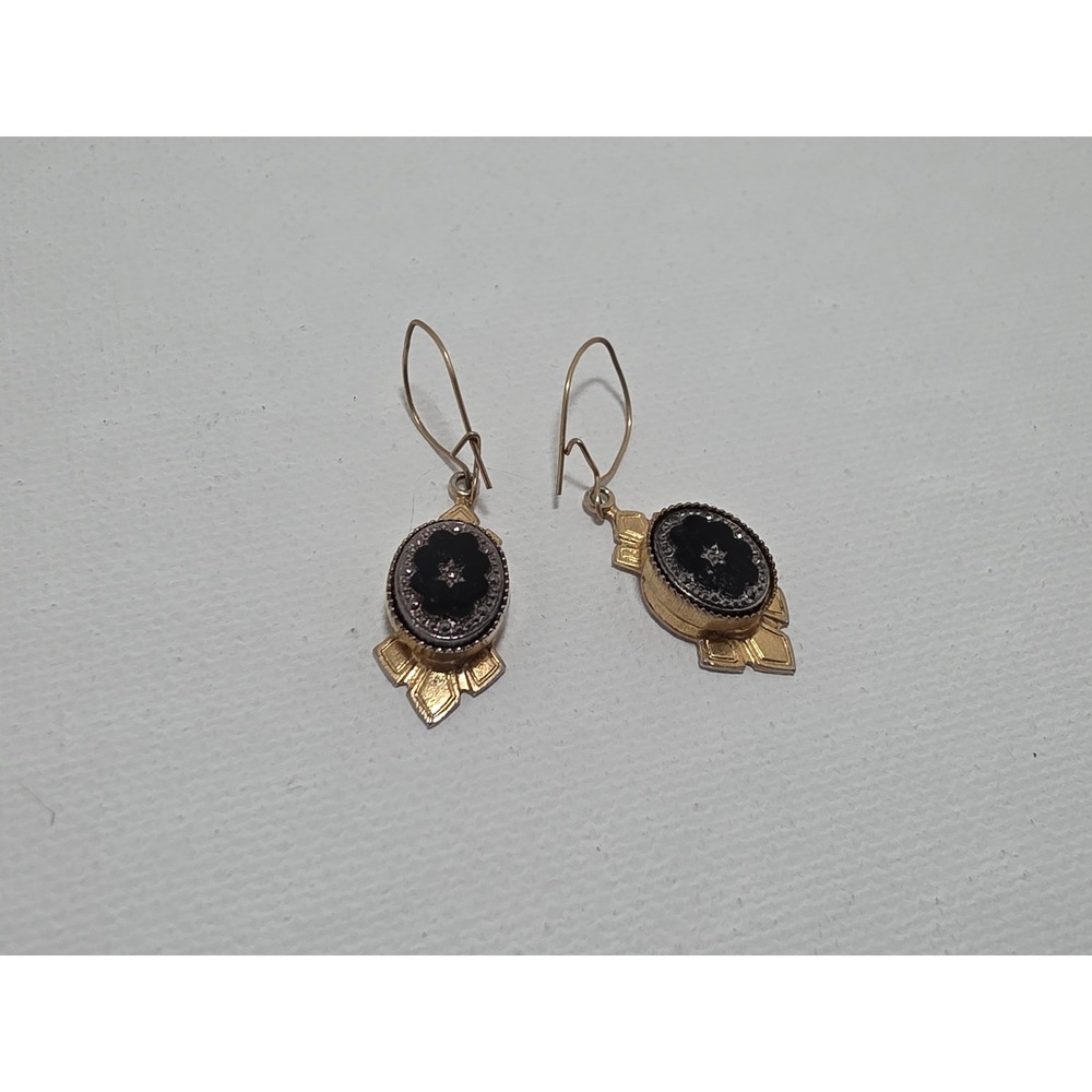 1928 Jewelry Vintage Victorian Inspired Black Cabochon Necklace Earrings Set - Picture 5 of 12